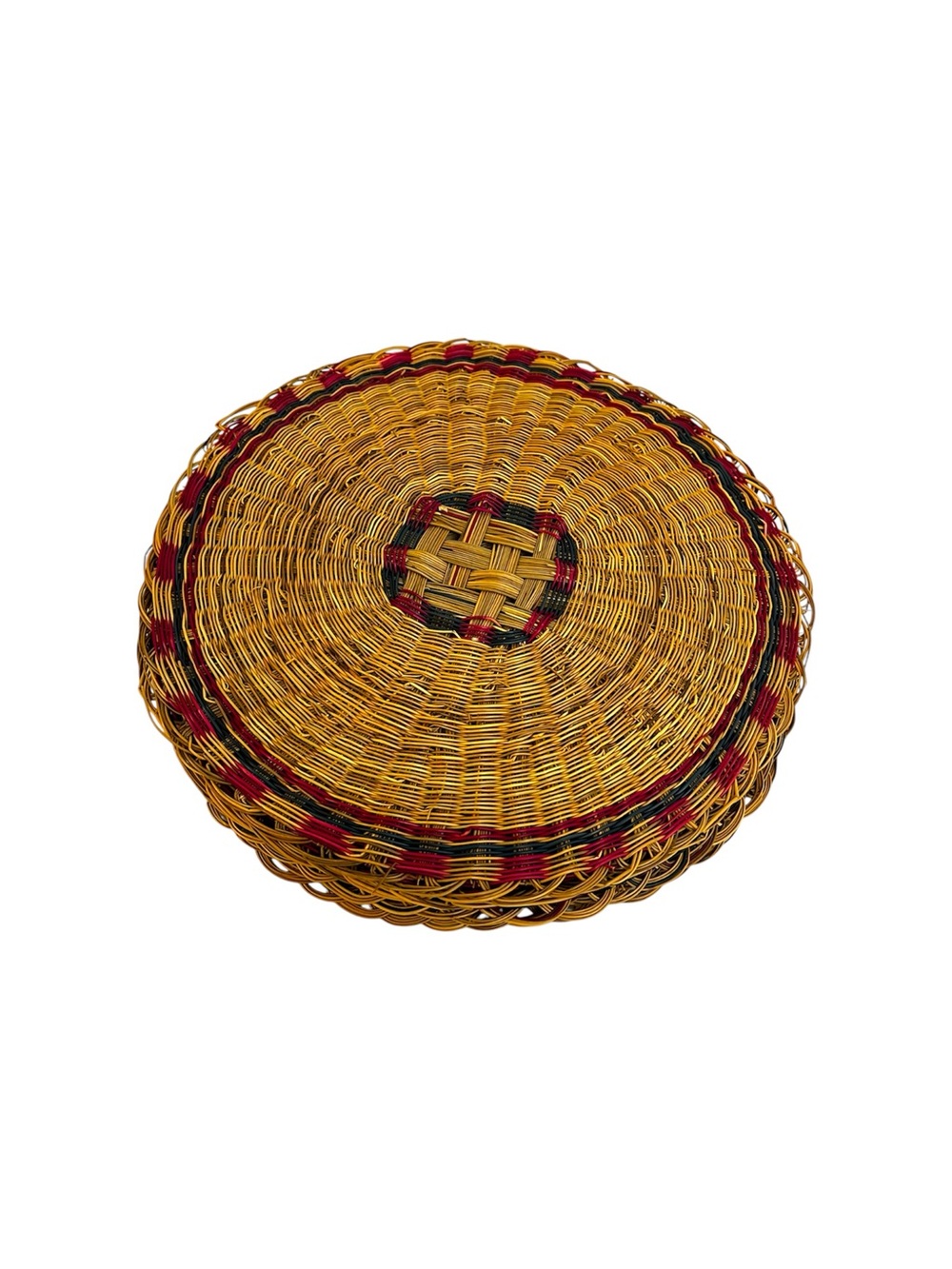 Set Of 5 Vintage Round Wicker Rattan Charger Placemats Woven Natural 12"